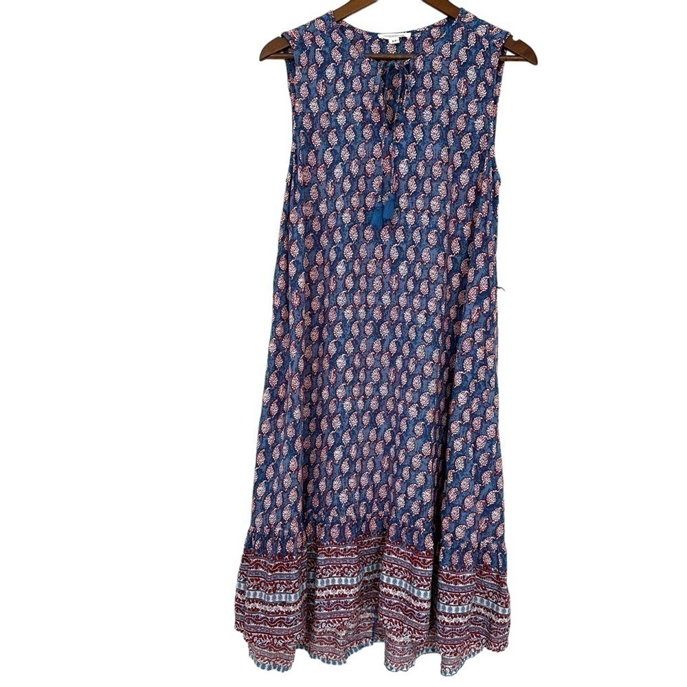 Beach Lunge Lounge sleeveless dress, crew neck & tie front, ruffled hem